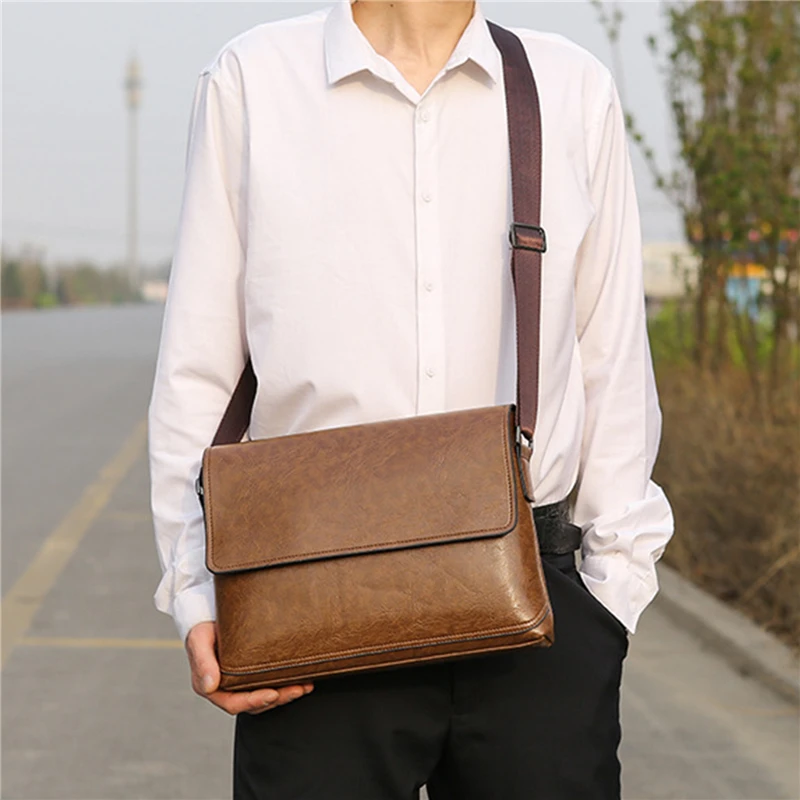 

Men's PU Leather Bag New Business Casual Pu Single Shoulder Diagonal Bag Multifunctional Solid Color Briefcase New