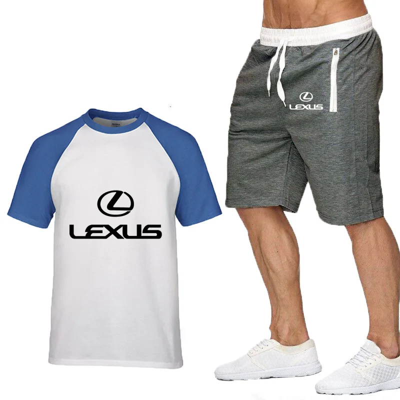 

2021 new Mens Short sleeve Lexus Car Logo Summer Harajuku T-Shirt high quality Cotton Mens T-shirt + shorts suit