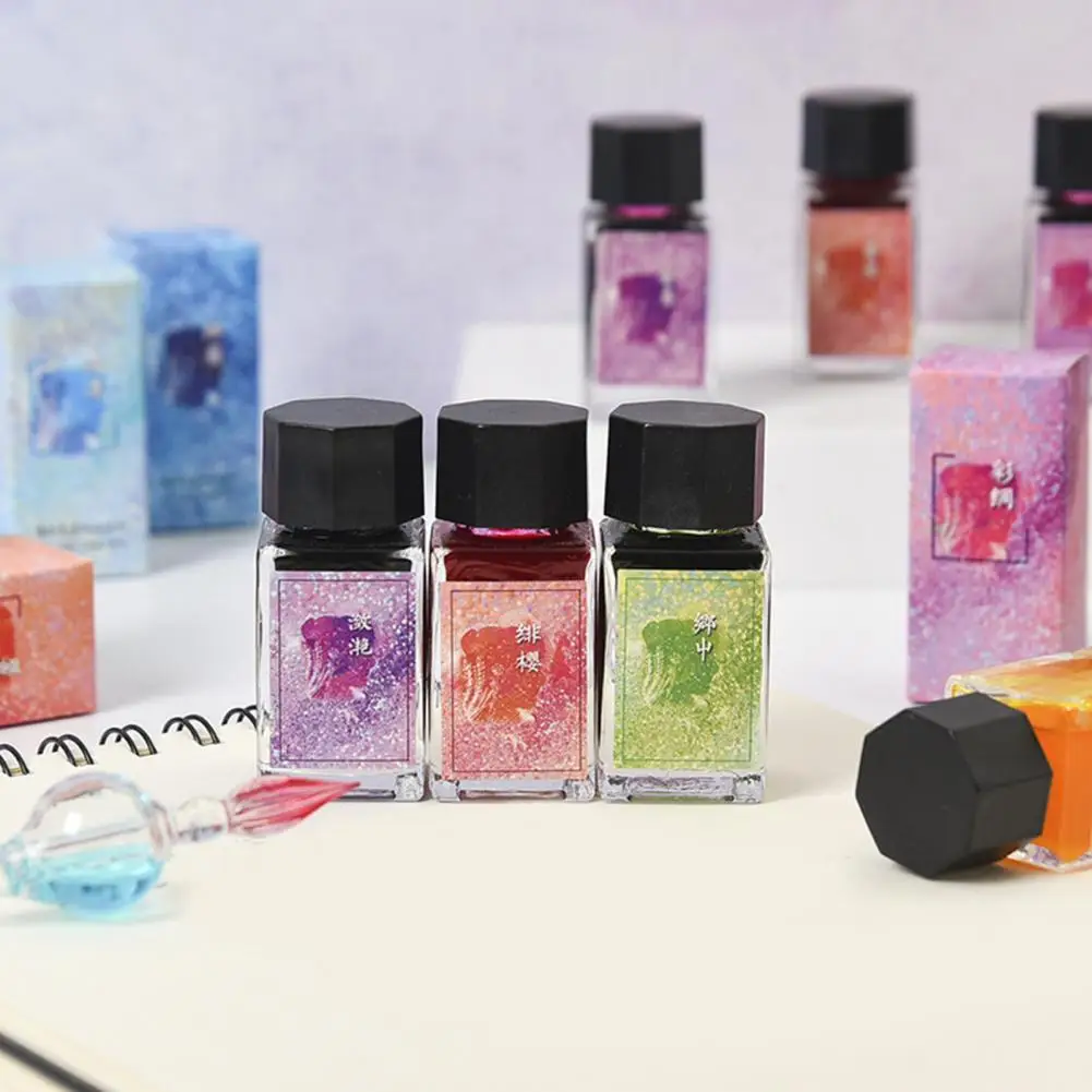 Tinta de bol&iacute;grafo a la moda de 18ML, Tinta de bol&iacute;grafo de vidrio compacto embotellado para escritura a mano, colores vibrantes y muy concentrados-4