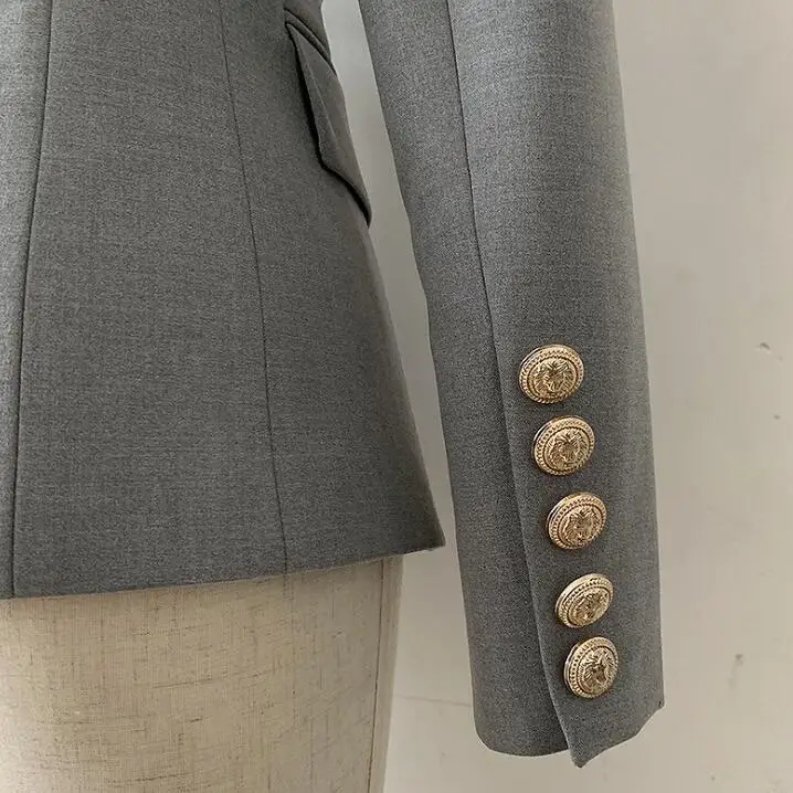 Классический серый двубортный Женский блейзер с английским воротником женские