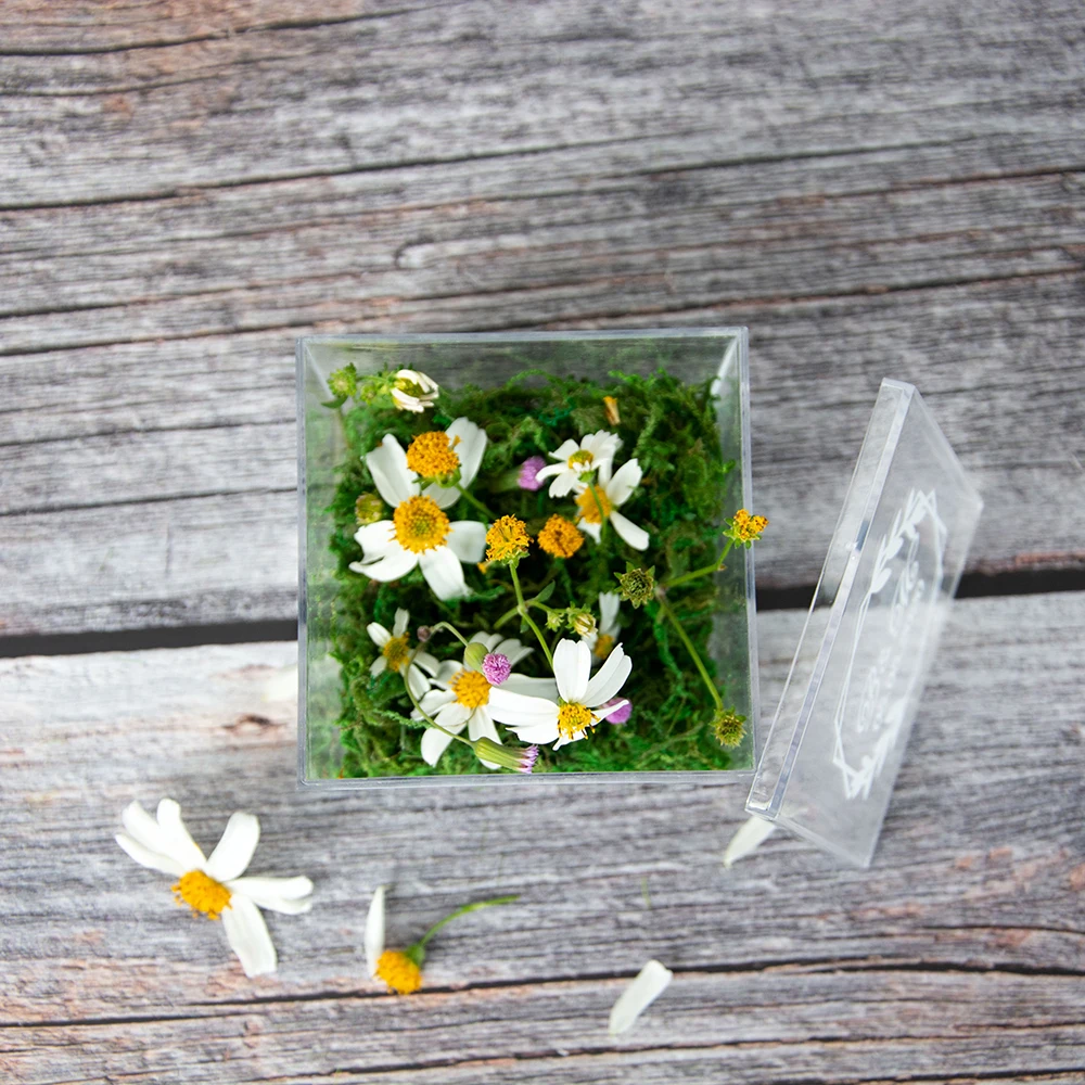 Прозрачная акриловая коробка для обручальных колец на заказ имя и дата обложке