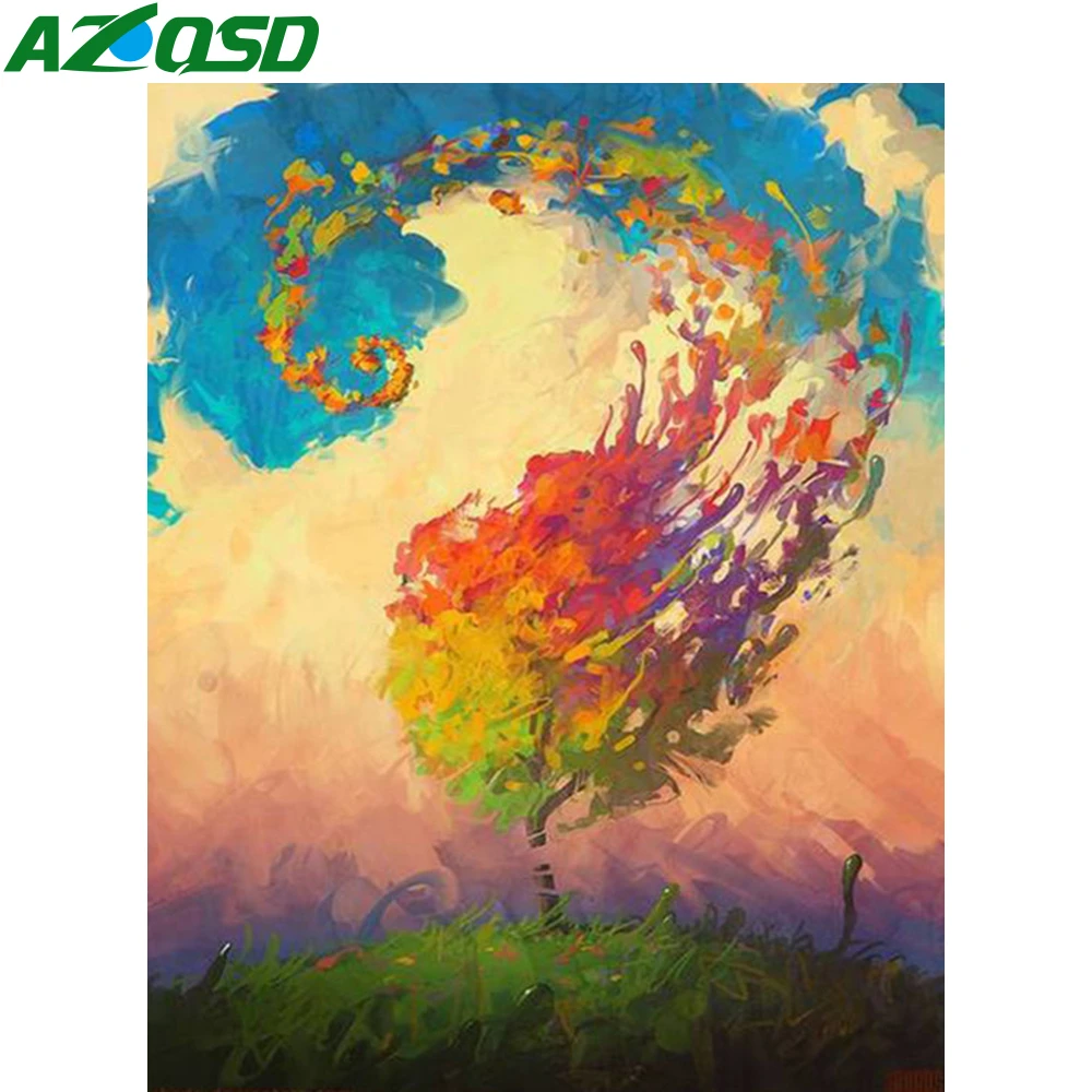 

Картина AZQSD по номерам холст наборы пейзаж DIY домашний декор нерамка Раскраска по номерам дерево Абстрактное Искусство Ручная роспись подар...