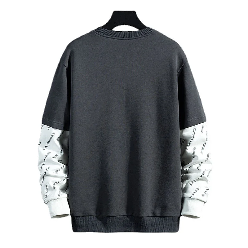 

Fake two-piece sweater men's long sleeve T-shirt 2021 spring new trend loose with casual wear base shirt