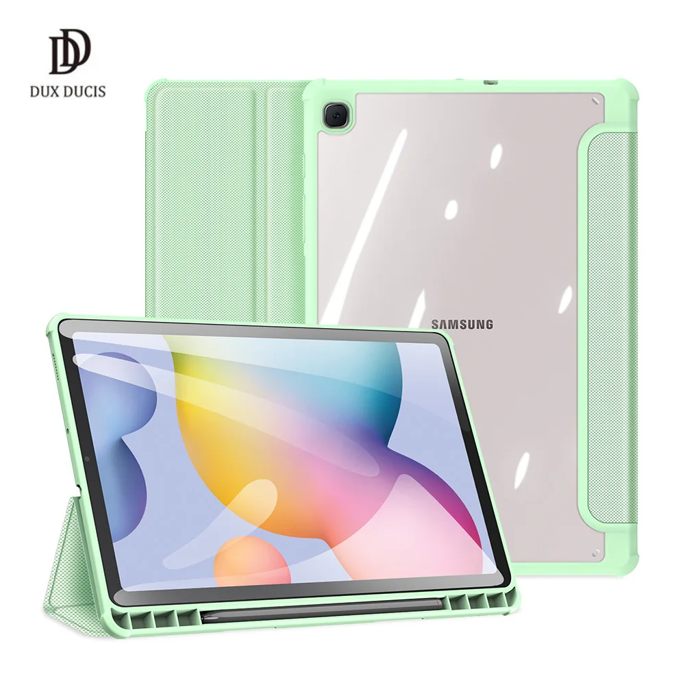 DUX DUCIS Tablet Case For Samsung Tab S6 Lite Case Smart Sleep Wake Toby Series with Pencil Holder Trifold Stand Clear Back