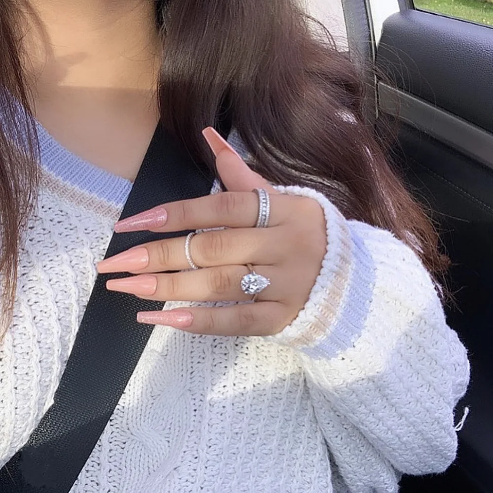 Оригинальный 925 серебро кольцо комплект с бриллиантами pave свадебные коктейльные