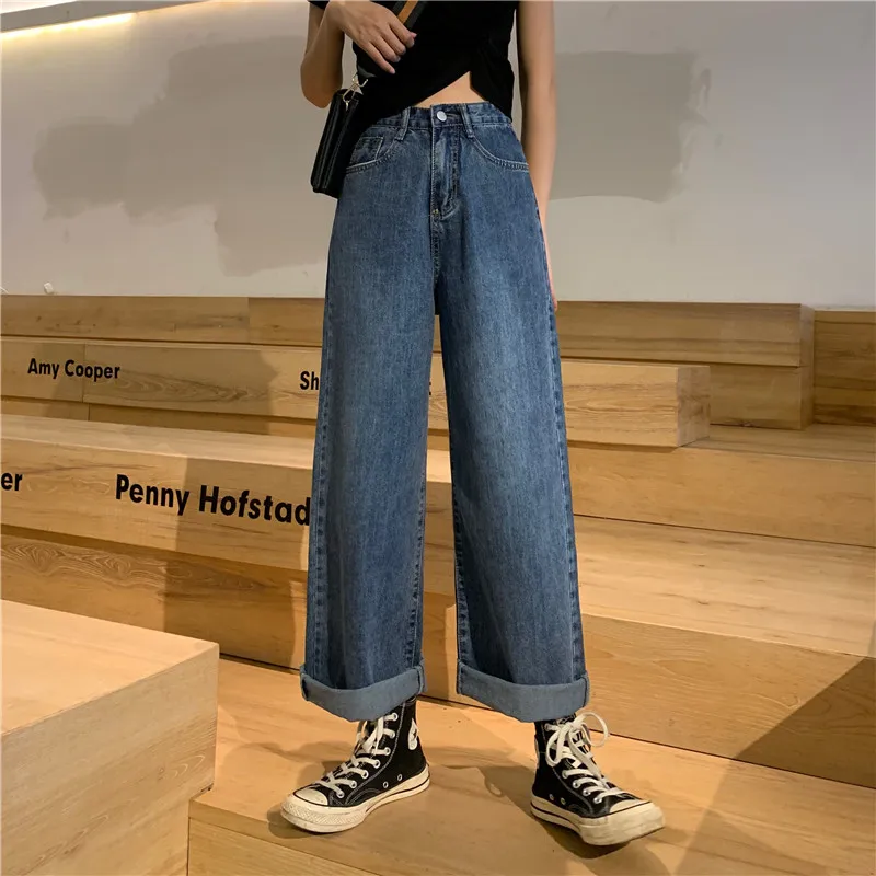 

Kimotimo Denim Pants Women High Waist Mom Jeans Boyfriend Wide Leg Vintage Streetwear Baggy Casual Harajuku Chic Women Jeans