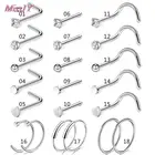 Гвоздики для носа из хирургической стали, винты-кольца для носа, сердечко серебряного цвета для пирсинга носа, 20 г, 5 шт.9 шт.21 шт.