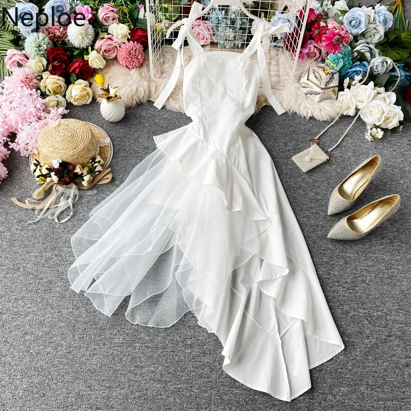 Платье Neploe женское с оборками милое однотонное пляжное платье на бретельках