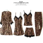 Комплект пижамный Женский, 5 предметов, кружевной, с леопардовым принтом