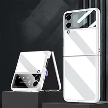 Luxury Pearl White Phone Case for Samsung Z Flip 3 5G 4G Chain Cover Ultra-thin Porcelain Hard Z Flip 3 Phone Protector