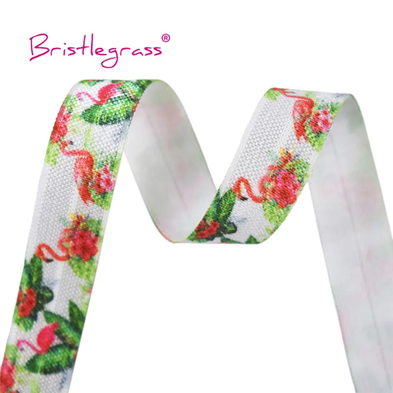 BRISTLEGRASS 5 Yard 5/8&quot 15mm Flamingo Flower Palm Leaf Print Foldover Elastic FOE Spandex Satin Band Headband Dress Sewing Trim | Дом и