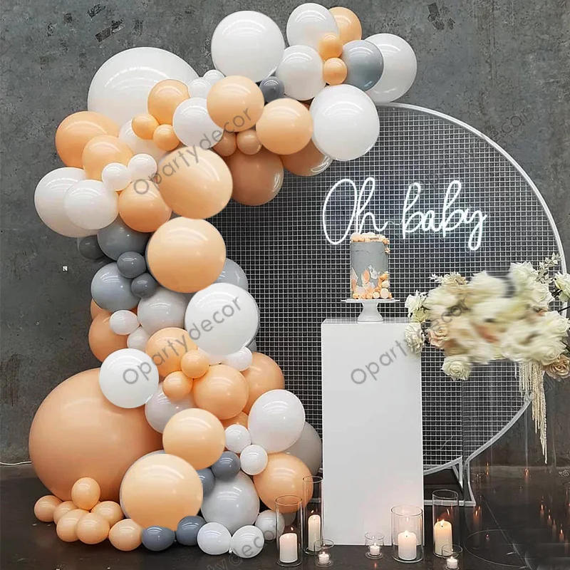 

132Pcs Baby Shower Party Supplies White Gray Apricot Ballon 18Th 1St Wedding Anniversary Birthday Party Decoration Home Decor