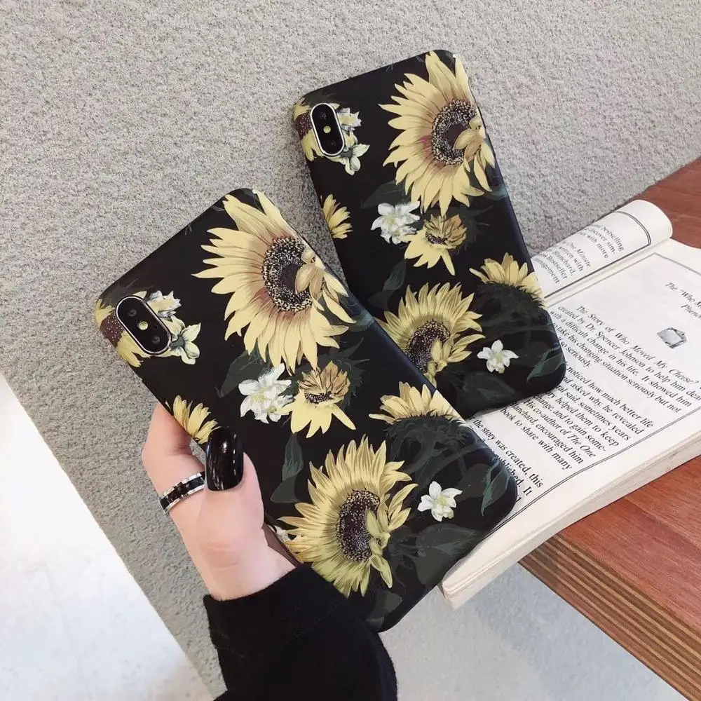 

INS Soft Case for iPhone 7 8 6 6s Plus X max Apple 11 Pro max Sunflower Mobile Phone Cover Fashion Floral Cases Coque