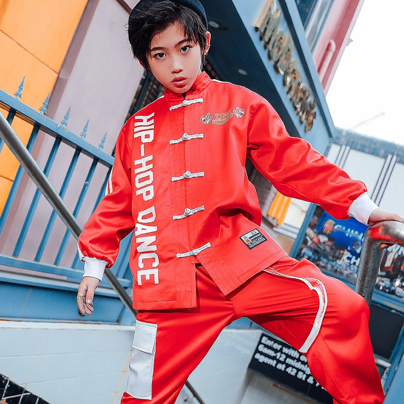 

2021 Children'S Hip-Hop Dance Clothes for Boys Girls Chinese Style Hiphop Loose Red Outfits Jazz Street Dance Costumes 120-170cm