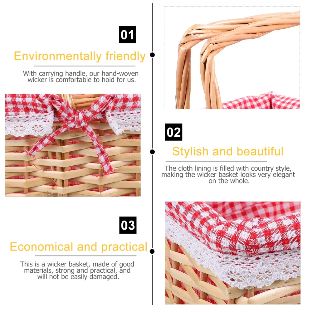 

Useful Wicker Storage Basket Outdoor Picnic Basket with Handles and Cloth Lining