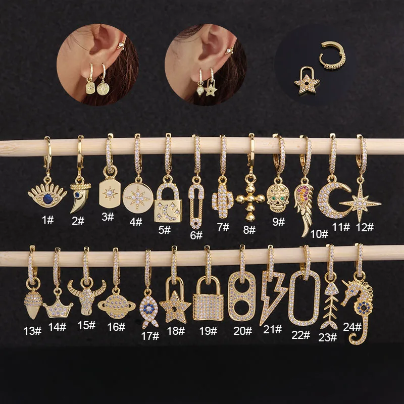 

Ear Helix Cartilage Ring Conch Tragus Labret Cross Flash Lock Dangle Drop Hoop Septum Huggie Earrings Piercing Set Body Jewelry