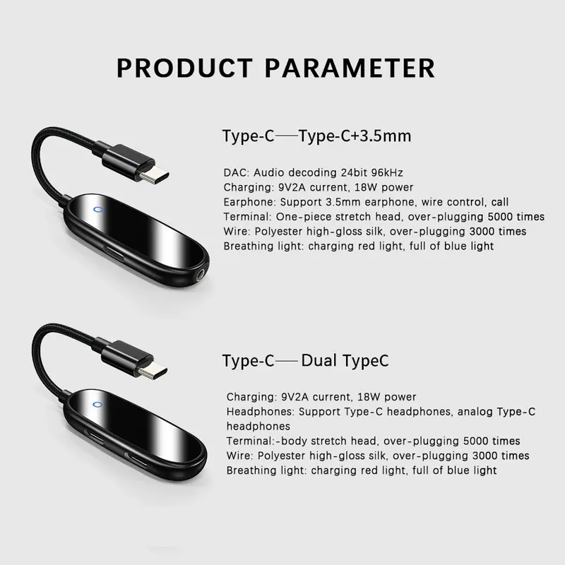 

Headset Charging Type-c Adapter Type-c To Type-c + 3.5mm Two-in-one Mobile Phone Adapter For Samsung/Huawei/Xiaomi
