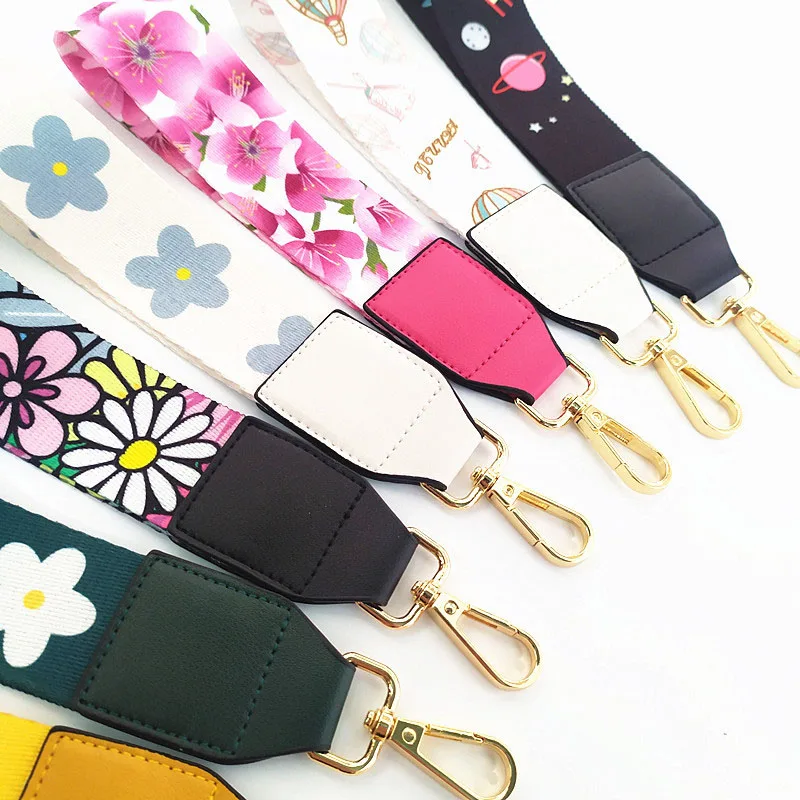 Flower Print Nylon Bag Strap Fashion Women Colorful Wide Crossbody Shoulder Bag Belt 24cm Bags Strap Bag Parts Accessories