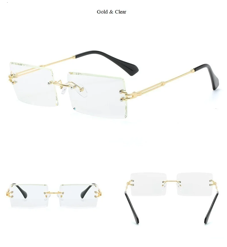 Cutting Frameless Small Square Sunglasses Men Women Luxury Brand Narrow Sun Glasses Female Gradient Eyewear Black Brown Shades