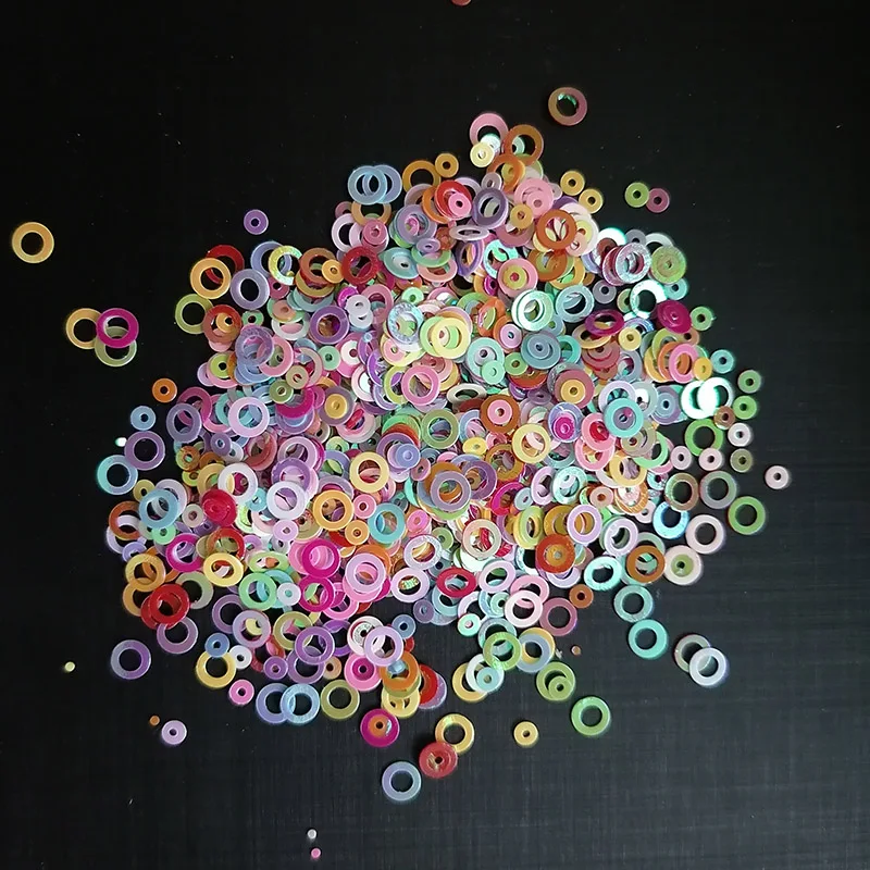 100 г полые кольца блеск для ногтей из ПВХ сплошной цвет конфетти хлопья блески