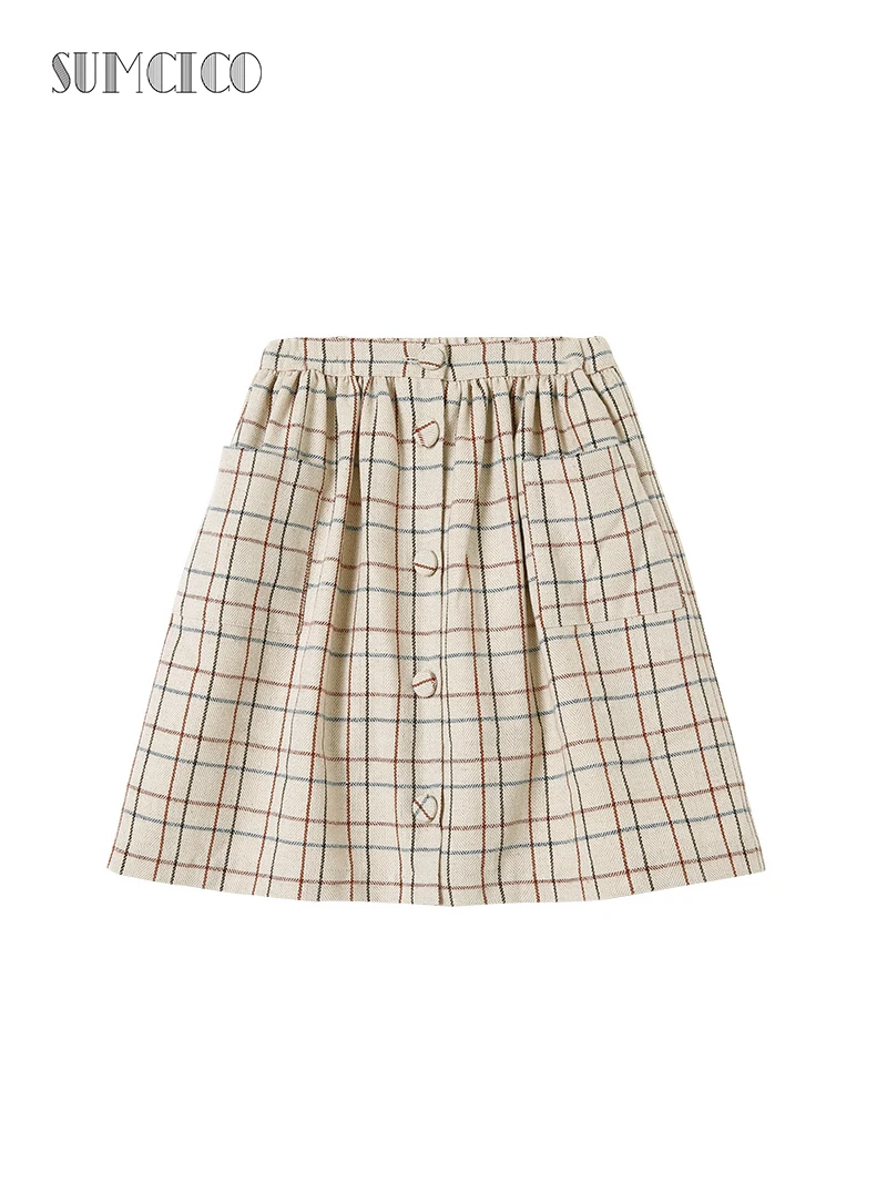 Sumcico 2020ss/fw Latest Girls Woolen Skirt Soft Warm Cute Style Elastic waist Button Pocket Decoration Dailywear Age2-15Y | Детская