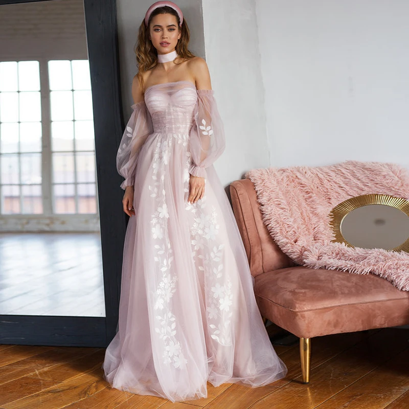 

Morden Wedding Dress 2021 Robe De Mariée With Detachable Puff Long Sleeves A line Floor Length Garden Country Bridal Gowns