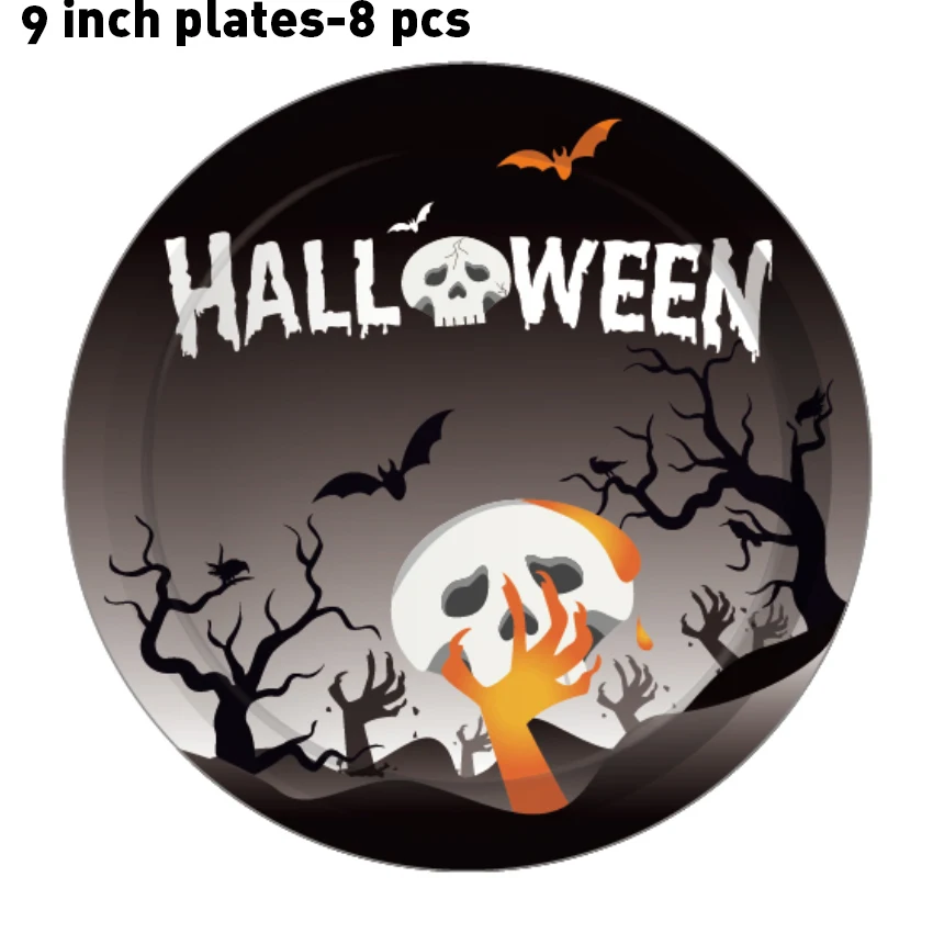 

8 pcs 7inch Funny Dinner Halloween Party Plates Disposable Tableware Sets for Halloween Party Happy Halloween Party Decorations