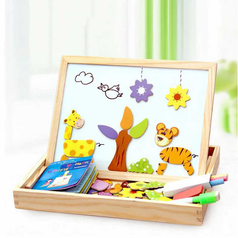 

Multifunctional Wooden Magnetic Toys Children 3d Puzzle Toys For Children Education Animal Blackboard Drawing Toys
