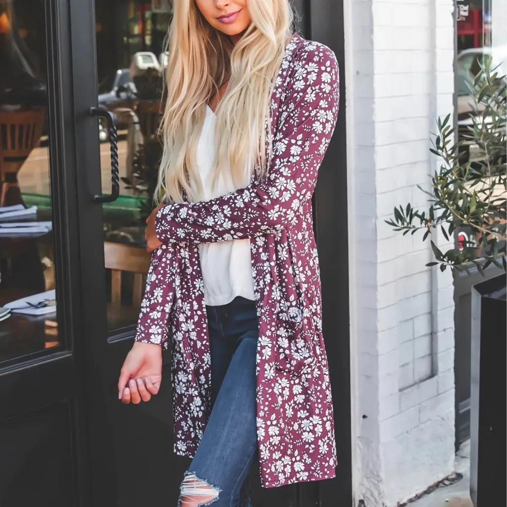 SAGACE Autumn Cardigan Women's Floral Maxi Kimono Duster Chiffon Shirts Open Front Loose Blouses Streetwear LadyA301025 |