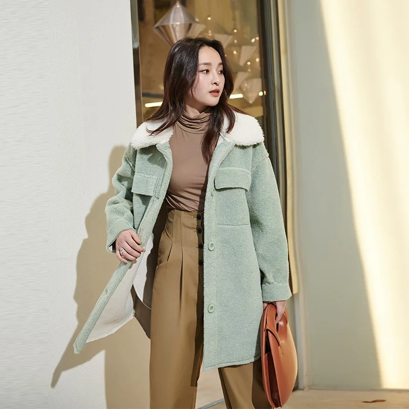 2019 осень-зима Новый Для женщин шерстяное пальто из смешанной шерсти элегантный