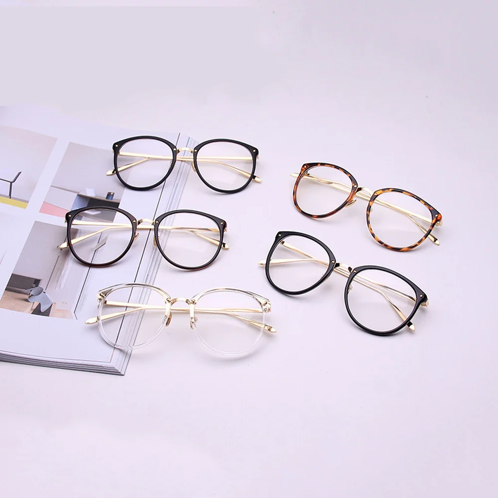 

Vintage Round Decorative Glasses Metal Frame Fashion Casual Light Clear Lenses Glasses Optical Eyewear Women Eyeglasses