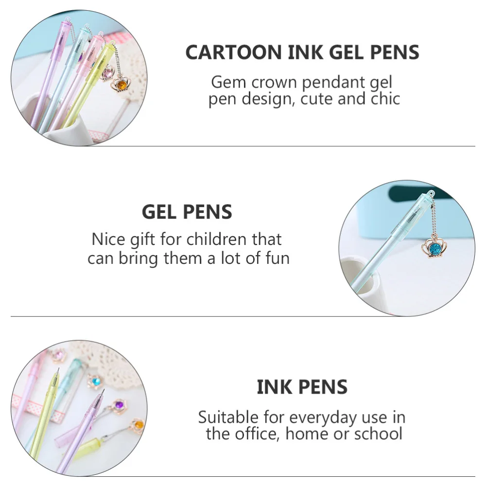 

10pcs Gel Ink Pen Lovely Crown Pendant Writing Pens Stationery (Mixed Style)