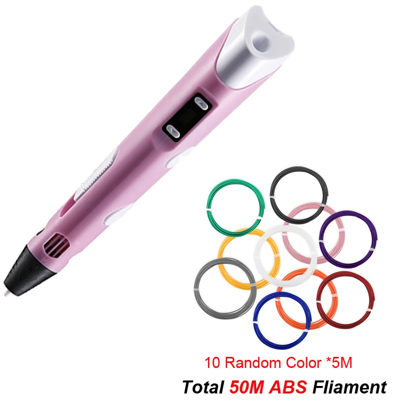 Pink pen ABS 3D Ручка DIY 3D печати ручки с ЖК-дисплей Экран 1,75 мм PLA Синтетическая нить 5V 3D, ручки для рисования для детей развивающая Серия Подарки на день рождения - Цвет: Pink pen ABS