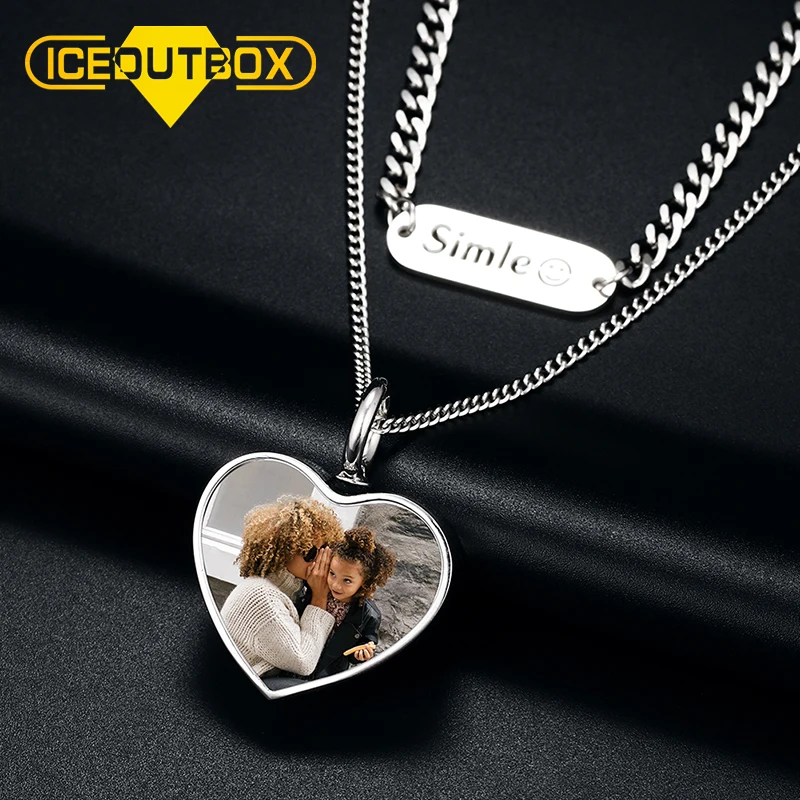 

ICEOUTBOX 2 Слои цепь изготовленный на заказ сделал фотографию, стильный элегантный кулон "Сердечко" со сплошным задником на заказ для женщин и м...