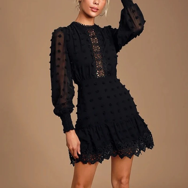 Женские кружевные платья с оборками круглым вырезом в стиле пэчворк длинным