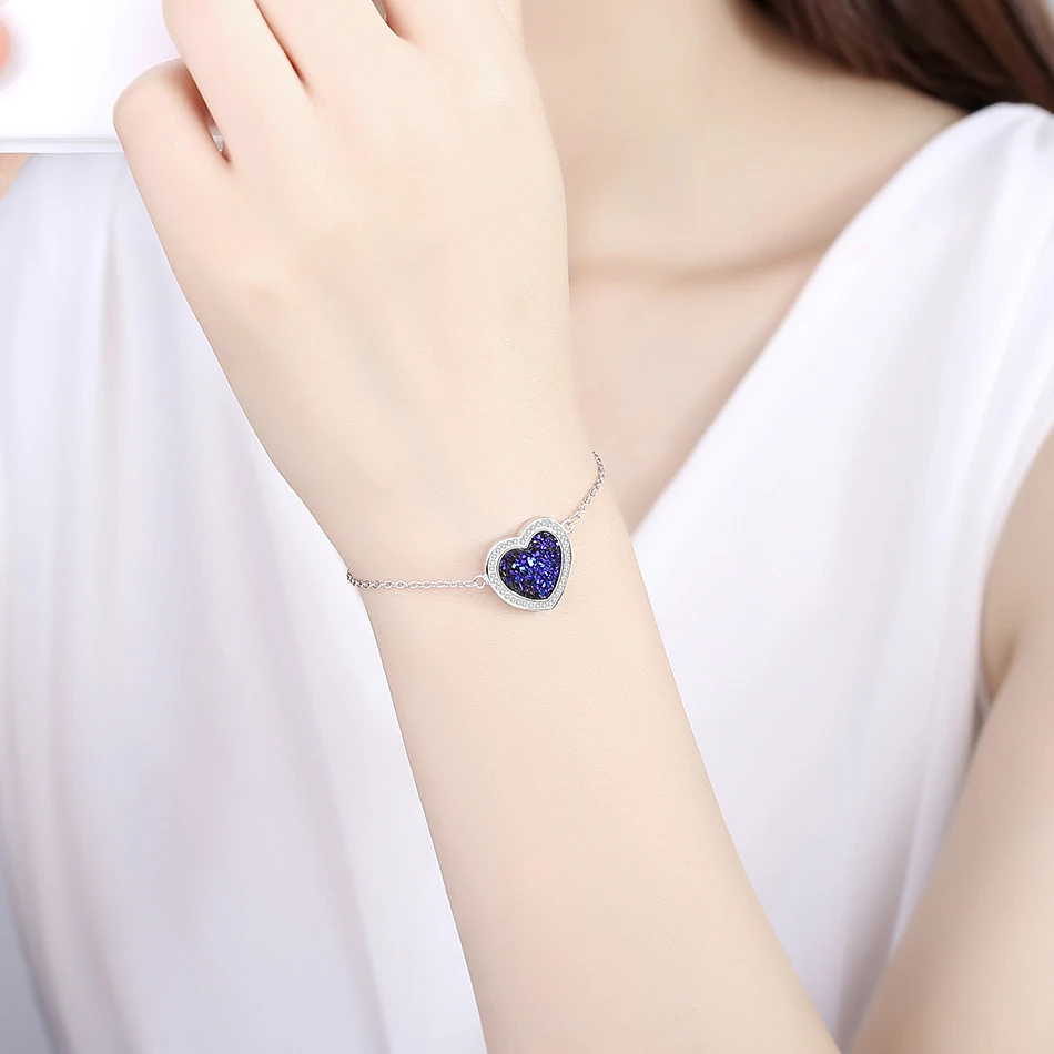 Женский браслет из серебра 925 пробы с подвеской в виде сердца | Украшения и