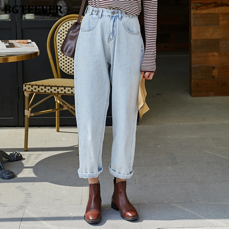 Винтажные женские джинсы BGTEEVER с высокой талией повседневные Прямые карманами