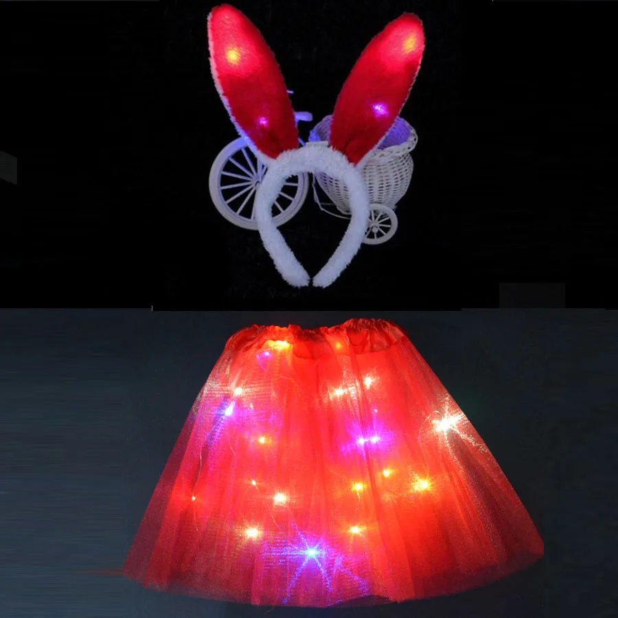 Kids Girls Princess LED Glowing Light Tutu Dresses Children Clothing Headband Crown Rabbit Bunny Costume cosplay Birthday Party|Костюмы для