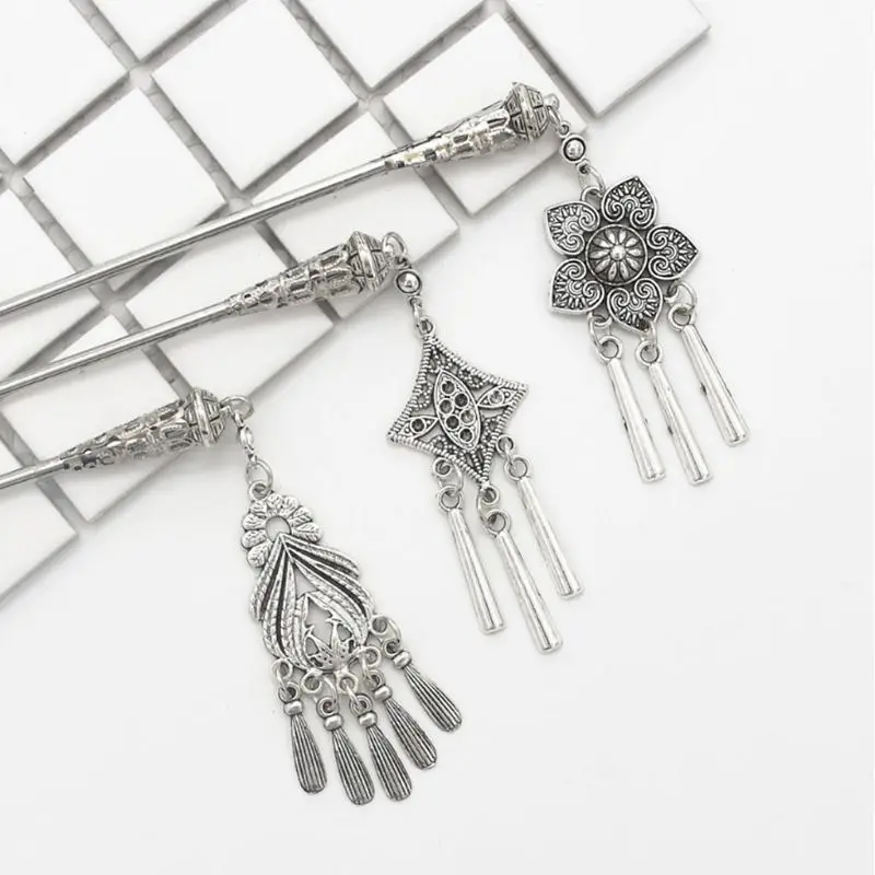 

2018 New Retro Hairpin Chinese Hair Stick Vintage Tassel Floral Headwear Antique