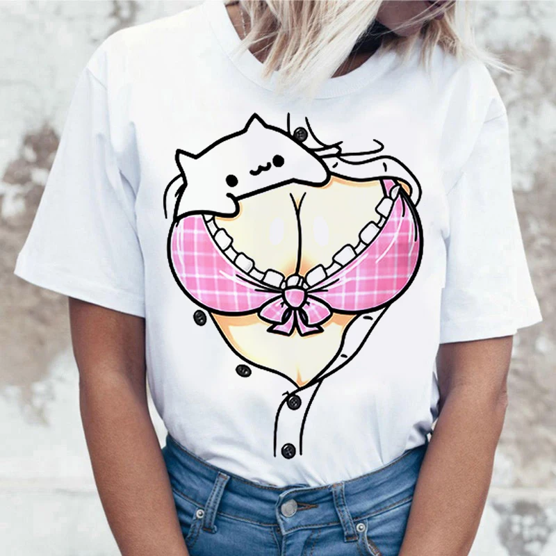 

90s Graphic Rock Top Tees Female Cat and chest T Shirt Women Harajuku Vintage T-shirt Fashion Queen Tshirt