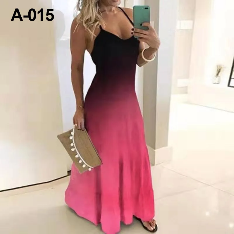 

Summer Sexy Comfortable Spaghetti Strap V-Neck Women's Elegant Dress Fashion New Style Printed Striped Sleeveless Women's Dress