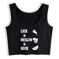 crop top women lick swallow suck funny tequila design harajuku emo aesthetic grunge tank top female clothes
