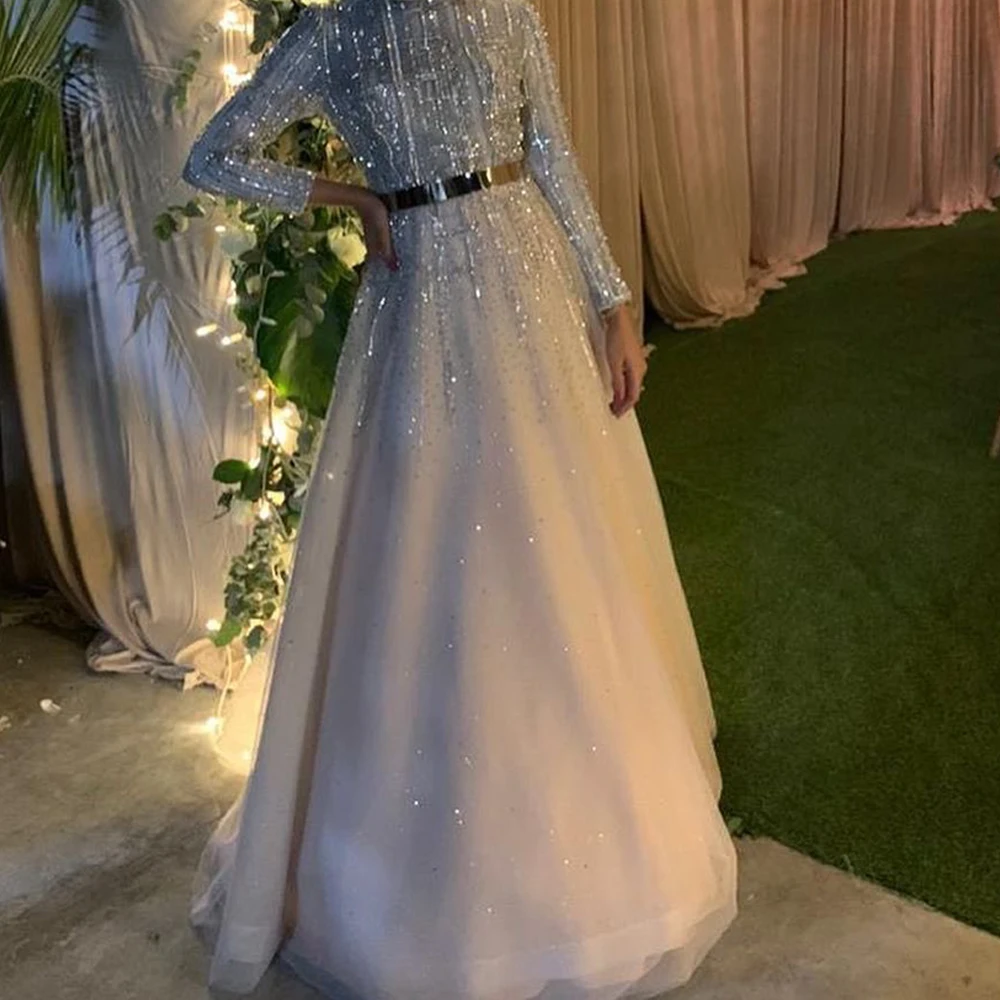 

YILIBER Serene hill gold mermaid luxury evening dresses gowns 2021 with cape sleeves beading diamond for women party