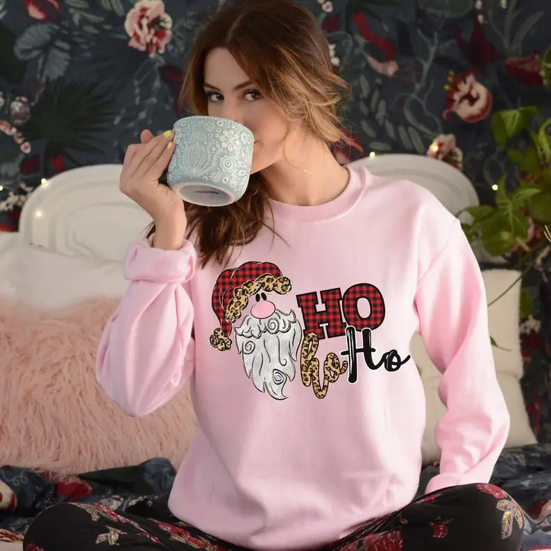 Женская рождественская рубашка в клетку с принтом Санта Клауса|Женские