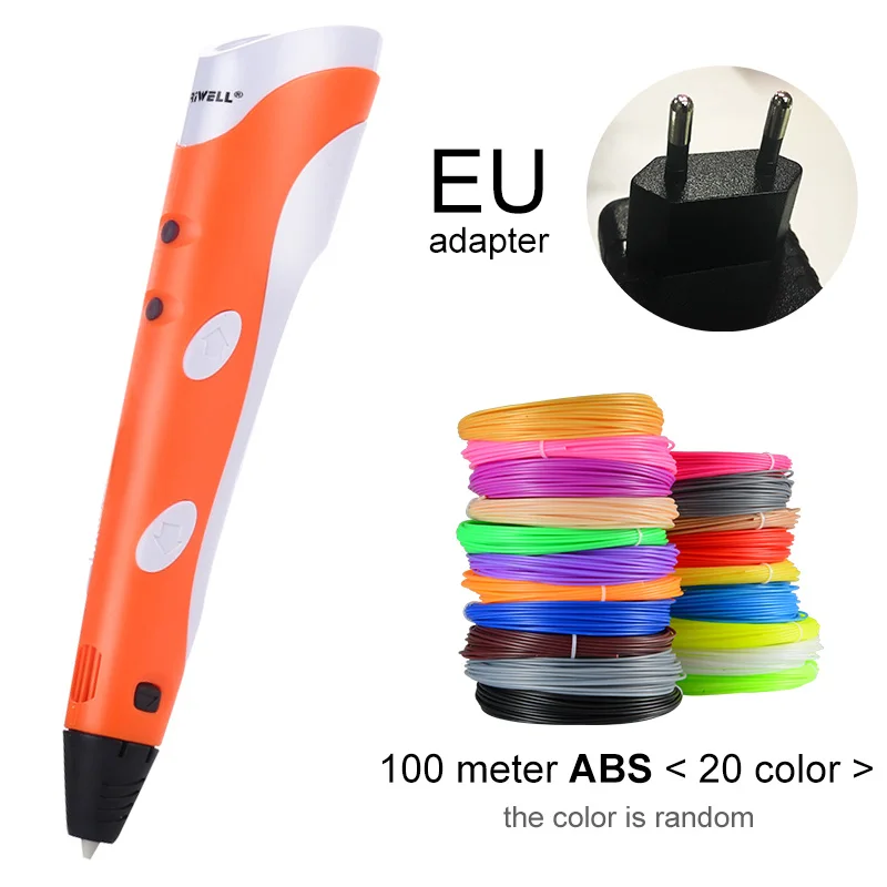 Orange EU - 100m ABS 3D ручка модель 3 D принтер, волшебная Печатающая ручка для рисования ручки с 100 м Пластик АБС-пластик с диаметром нити школьные принадлежности для подарки на день рождения ребенка - Цвет: Orange EU - 100m ABS