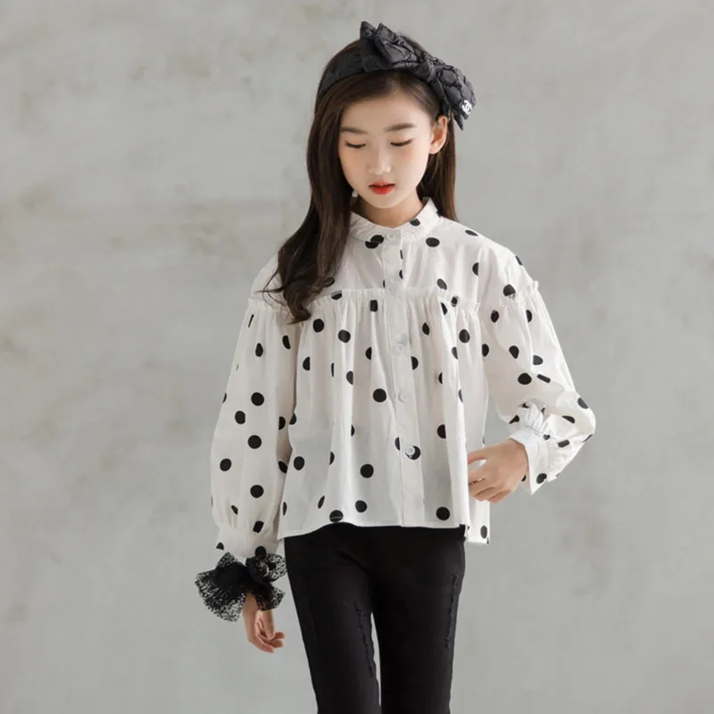 

100% Cotton White Shirts For Girls Casual Teenager Children Girl Blouses Long Sleeve Autumn Spring Baby Kids Clothes Ruffles Top