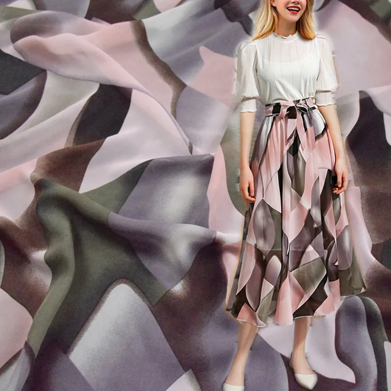 Полуметровая абстрактная серая розовая армейская зеленая пятна для платья