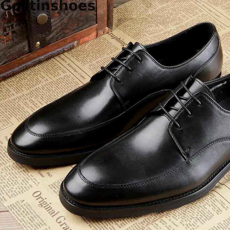 Мужские туфли в стиле Дерби черные модельные из натуральной коровьей кожи на
