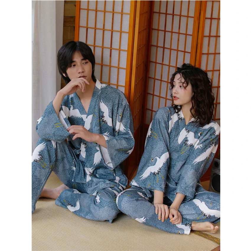 Кимоно Ukiyo-e в японском стиле для мужчин хлопковая одежда сна с рисунком журавлей