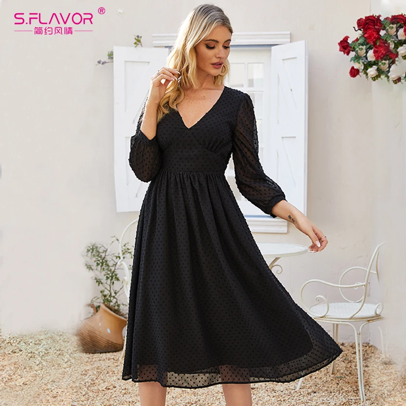 S.FLAVOR женские черные пикантные вечерние платья 2020 Новая Осенняя мода шифоновое